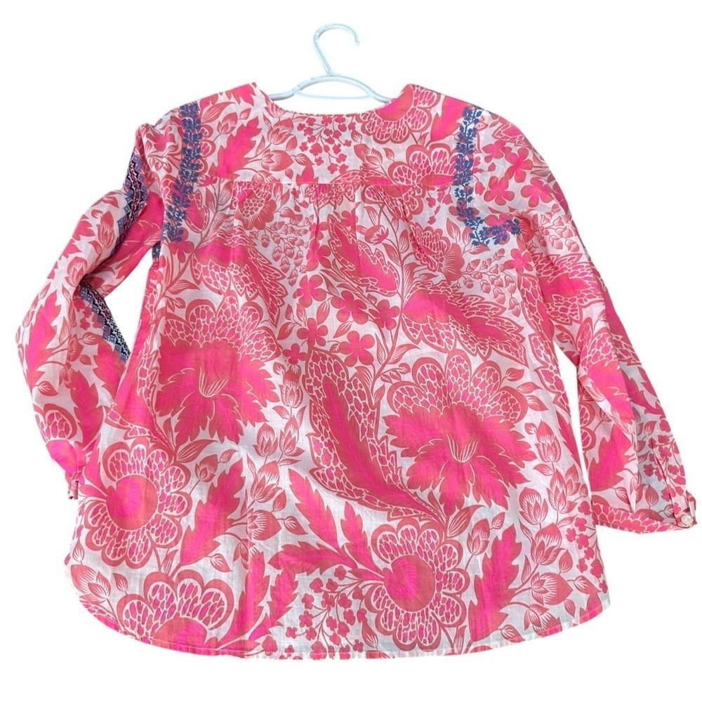J.Crew Embroidered Floral Cotton Peasant Top Pink Blue Size 6 - Picture 4 of 9